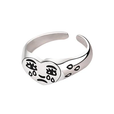 China FASHIONABLE Face Ring Open Heart Ring Fashion Jewelry Silver Color Cry for sale