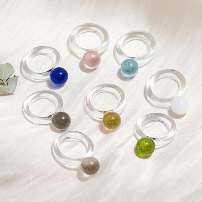 China Fashionable Women's Korean Style Ring Colorful Resin Transparent Acrylic Rings for sale