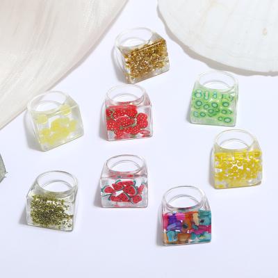 China Fashion TRENDY Women Adjust Ring Clear Chunky Resin Rings Colorful Acrylic Jewelry for sale