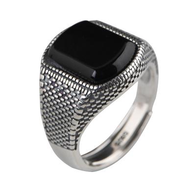 China FASHIONABLE Men 925 Sterling Silver Ring Opening Black Ring Turkish Silver Jewelry for sale