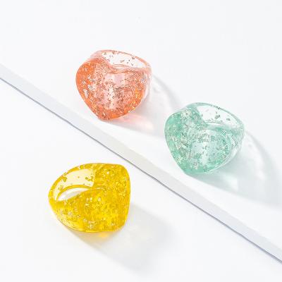 China Fashion Women Chunky Heart Resin Rings Transparent Acrylic Heart Rings for sale