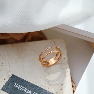 China Trendy Trendy Women Double For Layer Stainless Steel Gold Rings Jewelry Ring Crystal Fine Ring Non Tarnish for sale