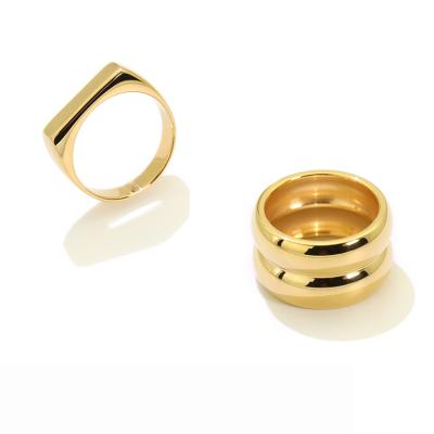 China TRENDY Statement High Polished Chunky Stainless Steel Ring Fashion 18K Gold Plated Ring for sale