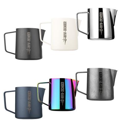 China Custom Logo Coffee Stainless Steel 304 Frother Jug Milk Jug Maker Sharp Spout Viable Cup Latte Flower Pull for sale