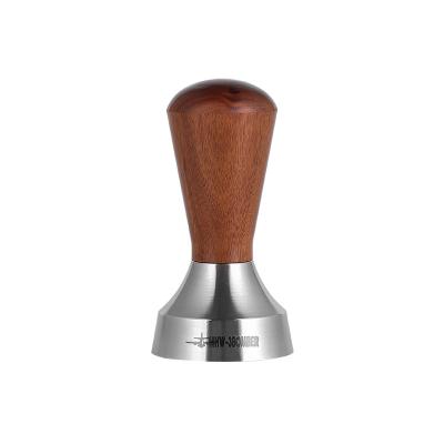 China 51mm Flat Base Stainless Steel Hand Workable Wooden Powder Pressing Bean Barista Tools Coffee Espresso Tool Coffee Tamper for sale