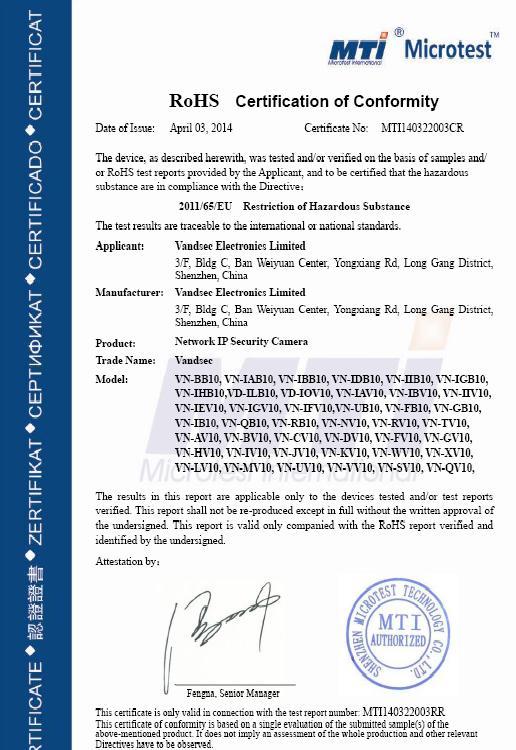 RoHS - Shenzhen Vandsec Electroncis Limited