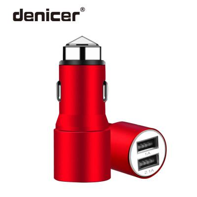 China Dual Usb Alloy 1/2.1A Charging Car Charge Car Safety Fast Charging Left Aluminum Smart Fast Hammer for sale