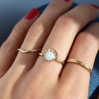 China 2021 TRENDY Rings Jewelry Women Bohemia Gold Plated Solid Opal Ring Silver for sale