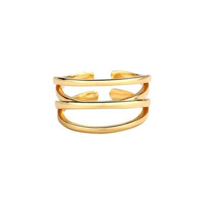 China TRENDY Fashion 925 Silver Open Adjustable Gold Plated Three Line Rings Set for sale