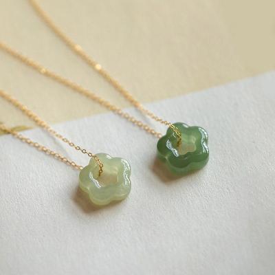 China FASHIONABLE Delicacy Natural Floral Hetian Jade Charm Necklace 18K Gold Plated 925 Sterling Silver Women Flower Real Jade Necklaces for sale