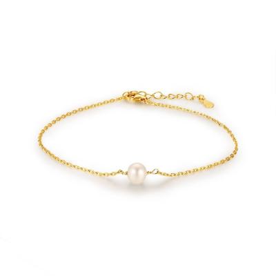 China CLASSIC High Quality Simple Adjustable 18k Gold Plated Pearl Bracelet For 925 Sterling Silver Bracelet for sale