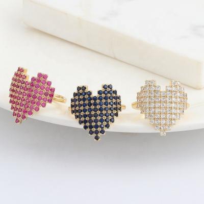 China Saimini FASHIONABLE Jewelry Brass Heart Adjustable Colorful Diamond Ring for sale