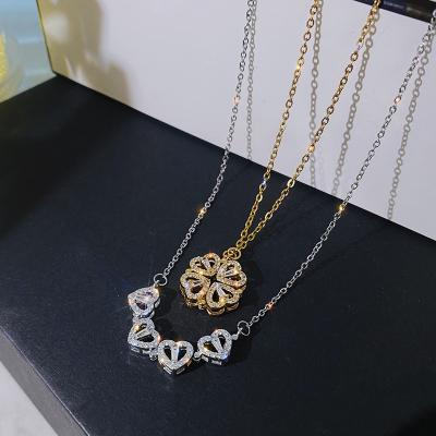 China FASHIONABLE Hot Selling Lucky Gold Plated Stainless Steel Four Hearts Leaf Clover Necklace Women Magnetic Folding Jewelry for sale