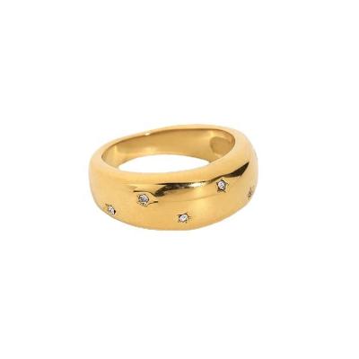 China FASHIONABLE Cuban Gold Plated Stainless Steel Ring Zircon Ring For Women for sale