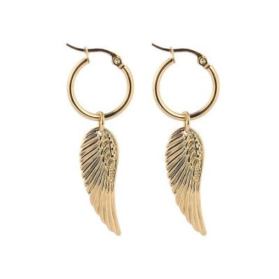 China Trendy Women Earrings Trendy Jewelry Gold Plated Stainless Steel Circle Feather Earrings for sale