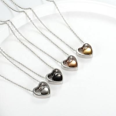 China TRENDY Saimini Jewelry Titanium Stainless Steel Double Heart Ash Necklace for sale