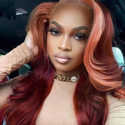 China Curly Ombre Colored Dark Red Short Bob Wig Wavy Human Hair Wigs For Woman Lace Front Wig 180% Density for sale