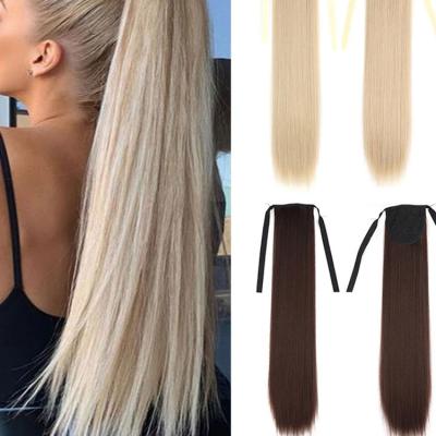 China Wavy Synthetic Straight Drawstring Ponytail Clip In Hair Extension 22Inch Black Brown Blonde Wigs For Women for sale