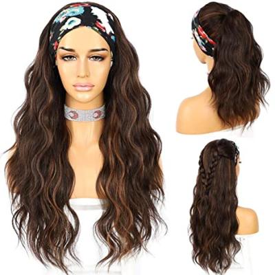 China Glueless Loose Curly Headband Wig Body Hair Wavy Synthetic Wigs For Black Women Wave None Lace Front Wigs Mix Brown Color Machine Made for sale