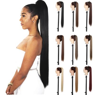 China Long Sleek Straight Ribbon Ponytails Clip On Synthetic Natural Hair Pieces Hair Tail Extensions With Hairpins for sale