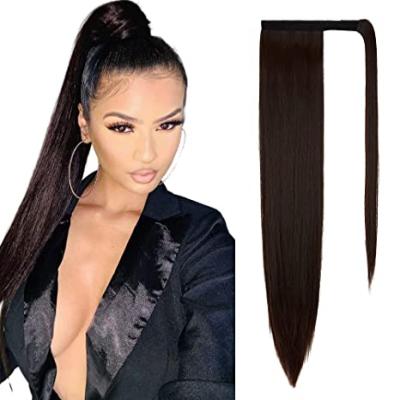 China Smooth 28 Inch Wrap Around Straight Long Ponytail Extension Ponytail Hair Extensions For Women Cut In Synthetic Ponytail Extension for sale