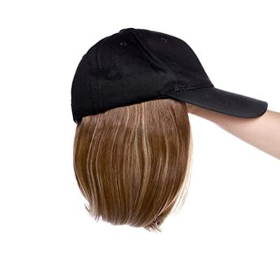 China Bob Baseball Hat Short Straight with Bob Hair Adjustable Removable Black Hat and Bob Hair Extensions Short Straight for sale