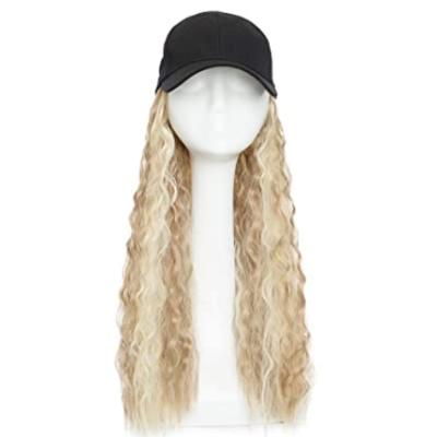 China Synthetic Curly Black Baseball Cap Cap With Hair Extensions Thick Corn Wavy Hair For Women for sale