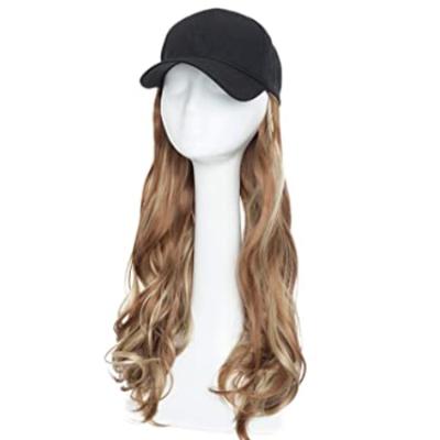 China Curly Baseball Cap With Real Long Synthetic Hair Extensions Natural Thick Wavy Baseball Cap Black Cap Hair For Women Party Daily Wear for sale