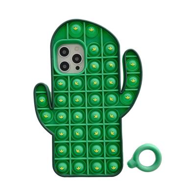 China Anti-fall Relive Stress Tosser Toys Push It Bubble Cactus Shape Soft Silicone Cover Cases For Phone Bags And Cases For iPhone 13 12 11 X Max for sale