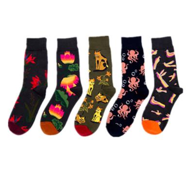 China New Arrivals Dark Color Breathable Animal Pattern Flower Series Hose Socks Cotton Woman Hose Socks Fall And Winter Medium Socks for sale