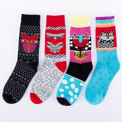 China Cartoon Pattern Breathable Socks Fashion Cat Butterfly Pattern New Arrivals Medium Warm Hose Fall And Winter Leisure Socks for sale