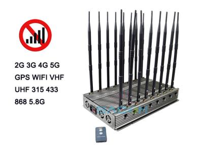 China 100w Powerful 5G Signal Jammer Blocker WiFi 2.4G 5.2G 5.8G 2G 3G 4G Range 80m for sale