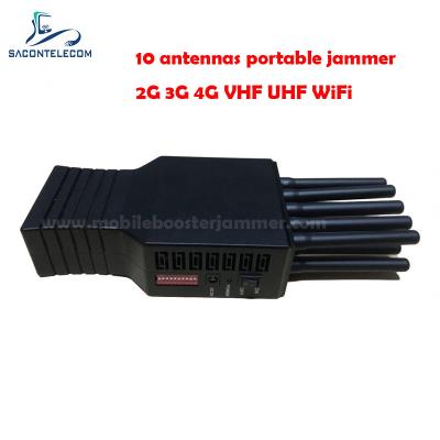 China 10w Cell Phone Signal Blocker 10 Antennas 20m Radius VHF UHF GPS for sale