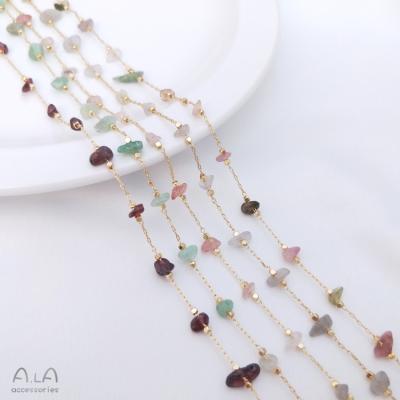 China Fashionable.Popular Gem Stone 14k Gold Natural Chain Faceted Bead Wire Wrapped Beaded Chain For Diy Jewelry Making for sale