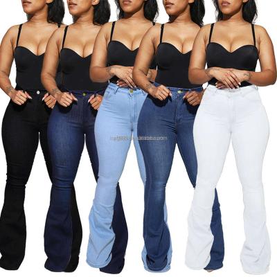 China QUICK DRY Women Jeans Spring Autumn Boot Cut Pant Buttons High Waist Jeans Female Blue Fashion Trousers Slim Hip Stretch Pants for sale