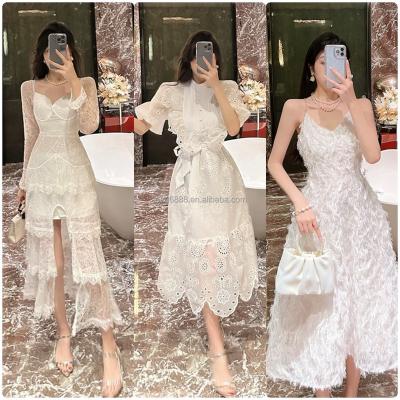 China Anti-Static Chiffon women's long gami dress bandage Sexy summer sling Beach dress Elegant white floral dress for women 2023 for sale