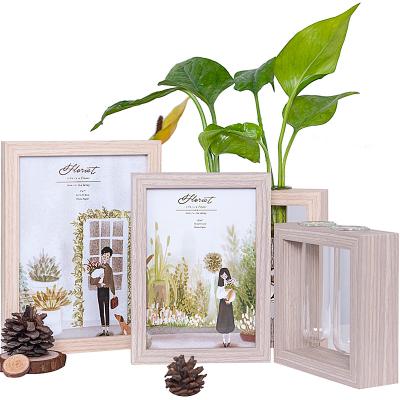 China Simple/beautiful/vigorous creative personality planting wooden folding double-sided decorative photo frame for sale