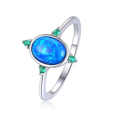 China Romantic High Quality Female Delicacy Eternity Thin Oval Blue Fire Opal Ring Jewelry For Women for sale