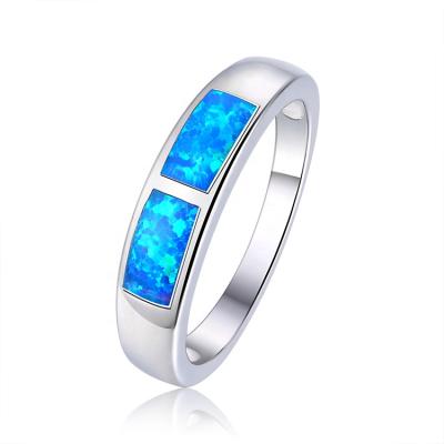 China TRENDY Top Selling Band 925 Silver Synthetic Blue Opal Ring With Rhodium Plated for sale