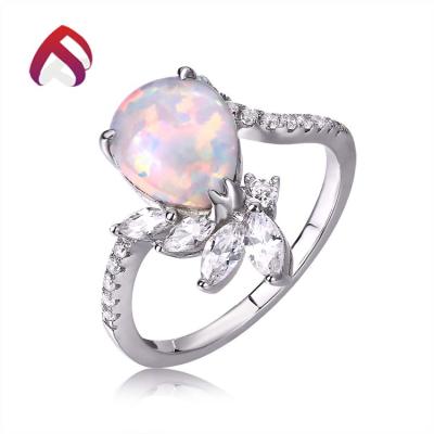 China Fashion Wholesale 925 Sterling Silver Cheap Opal Silver Ring White Opal Rings Trendy for sale