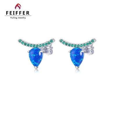 China Wholesale Romantic Personality Created Cuff Blue Opal Clip On Earring 925 Semi Gemstone Jewelry Silver Green Earrings For Women for sale