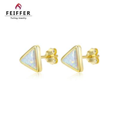 China 925 Sterling Silver CLASSIC Tiny Fire Opal Fashion Jewelry Small Triangle Stud Earrings for sale