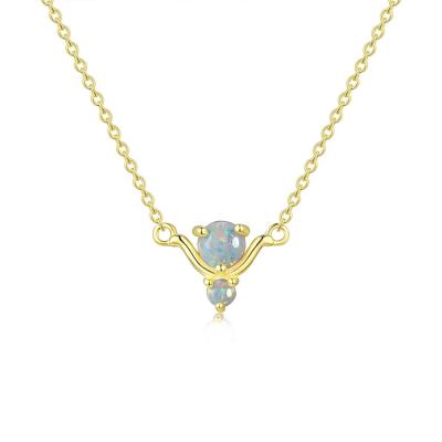 China Women's Cute Necklace Link Chain Synthetic Opal Gold Plated Delicacy Choker Necklace Blue Opal Pendant Jewelry for sale