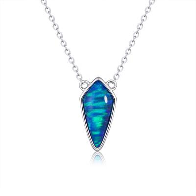 China Romantic Wholesale Geometric Shape 925 Silver Necklace Inlaid Blue Opal Jewelry for sale