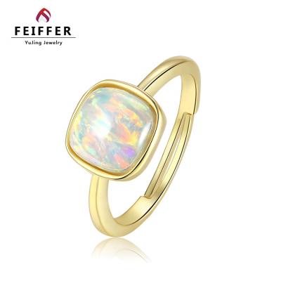 China Casual/Sporty Synthetic Opals Wedding Ring 925 Silver Adjustable Rings Fire White Opal Jewelry From China for sale