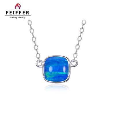 China Simple Classic Shape Blue Opal Fine Silver Lab Jewelry 925 Square Jewelry Set Opal Necklace for sale