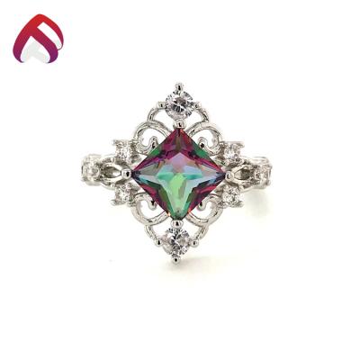 China Romantic Hot Sale 925 Sterling Silver Jewelry With Square Mystic Topaz Key Stone Ring for sale