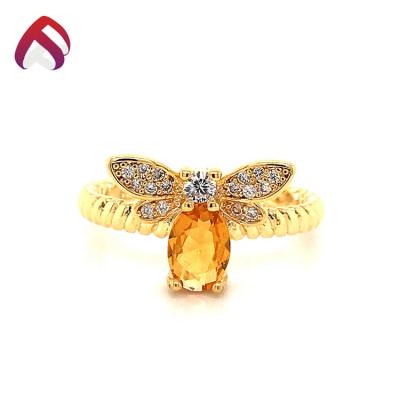 China Beautiful Romantic 925 Sterling Silver Bee Jewelry Set Yellow Gold CZ Ring For Gift for sale