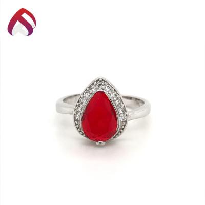 China Romantic Newcomer Red Glass Jewelry Set Gemstone 925 Sterling Silver Ring For Wedding for sale