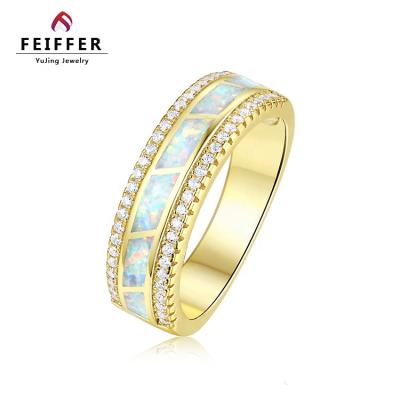 China Promotion Romantic Dot 925 Fire Ring 14K White Opal Gold Plated Sterling Silver Women Jewelry for sale